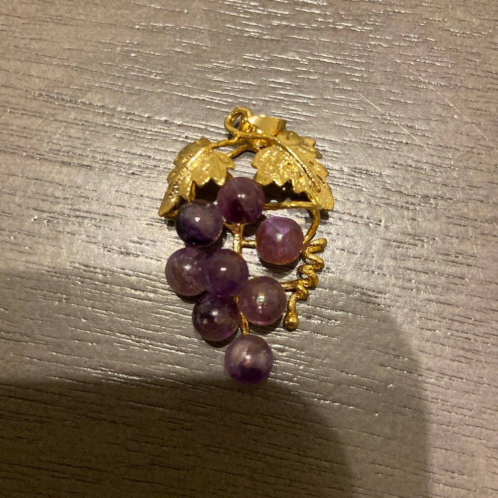 Gold-Tone Grape Cluster Pendant with Purple Bead Accents
